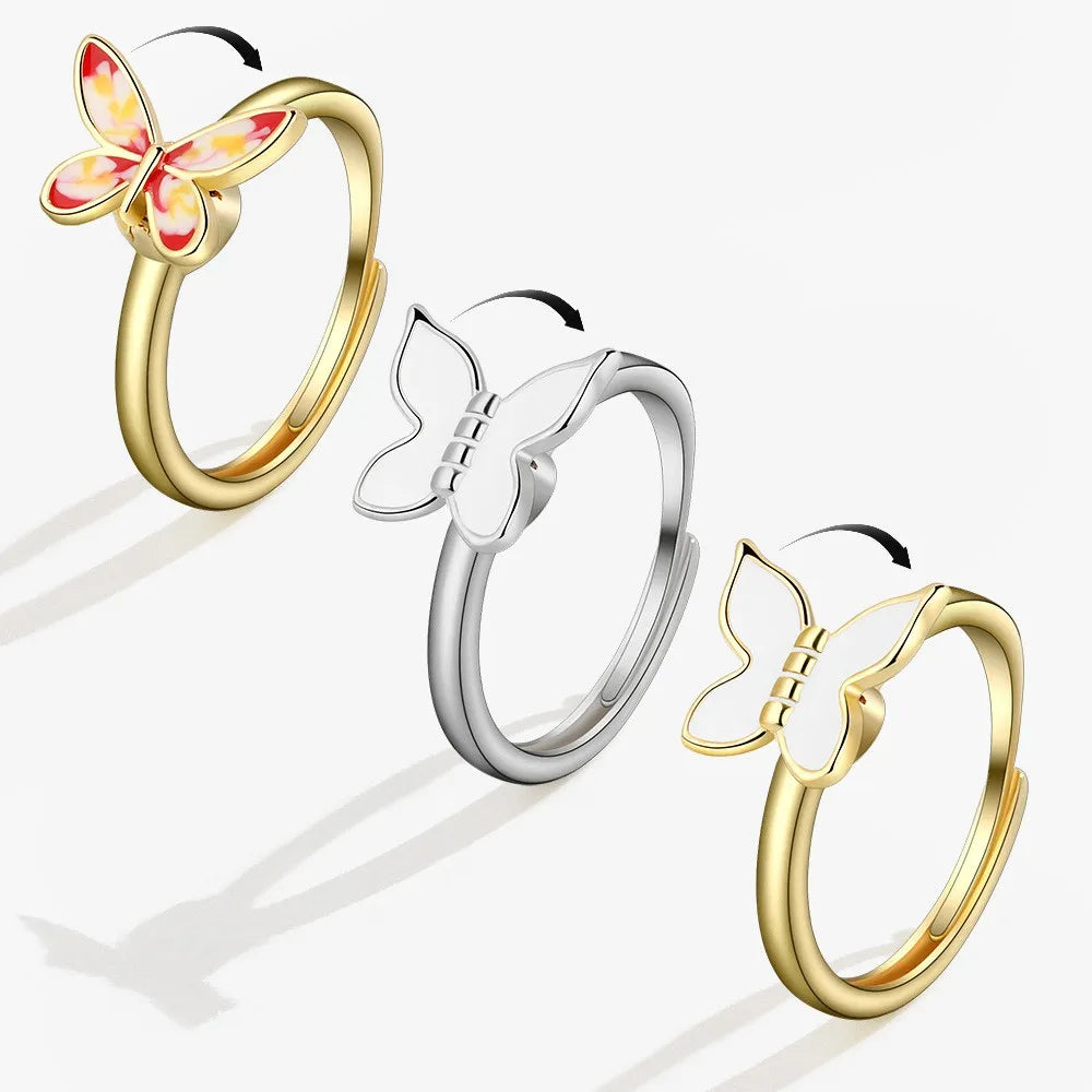 SMJEL Fidget Spinner anillo ansiedad para mujeres múltiples flores de cristal ojo mariposa Animal anillo giratorio Anti estrés joyería de boda - CR mark