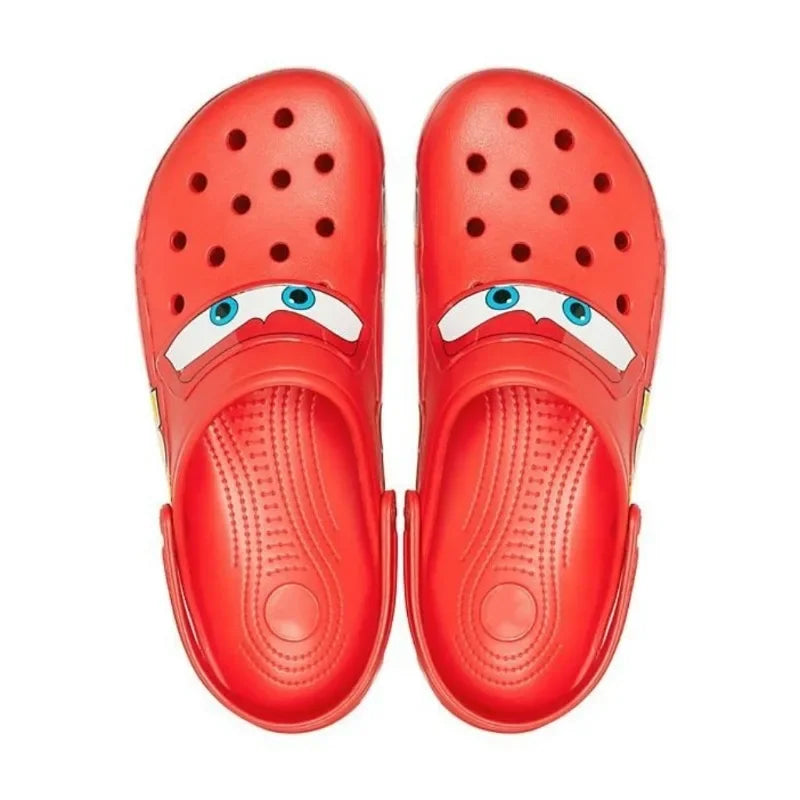 Disney Lightning McQueen Pixar Cartoon Solid Waterproof Sneakers, Outdoor Beach Shoes, Casual Ankle Wrap Sandals, EVA Shoes