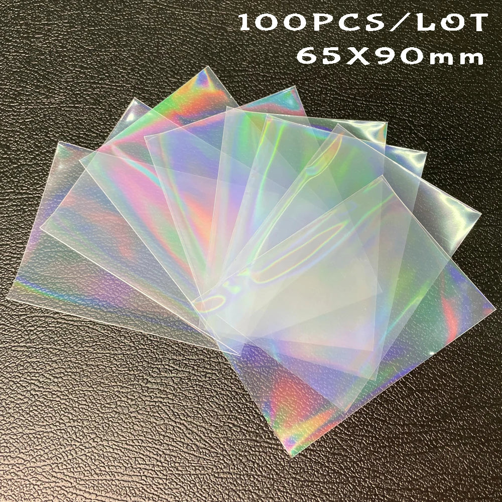 100 unids/lote, fundas para tarjetas TCG con carga superior láser en forma de corazón, Protector de fotos para juegos de mesa YGO, funda protectora para tarjetas comerciales