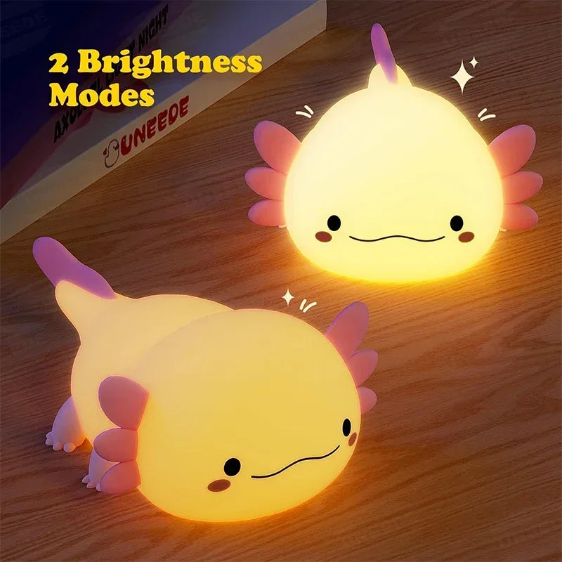 Bonita luz nocturna Axolotl, lámpara de silicona para dormir para guardería, luces nocturnas con Control táctil, lámpara de mesa recargable por USB para bebé y niño