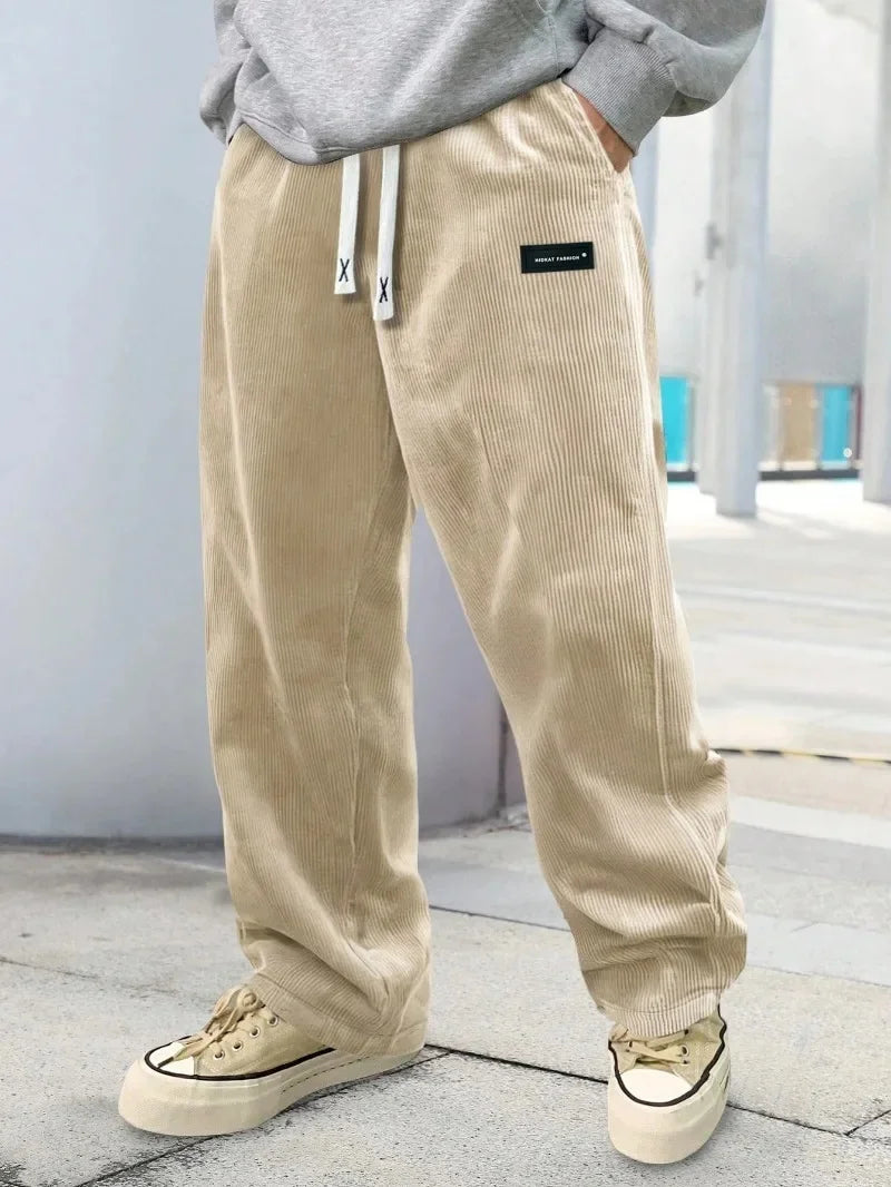 Men's Corduroy Straight Leg Trousers, Casual Loose and Versatile Draped Sport Pants, European Cross-Border Fashionable OZON