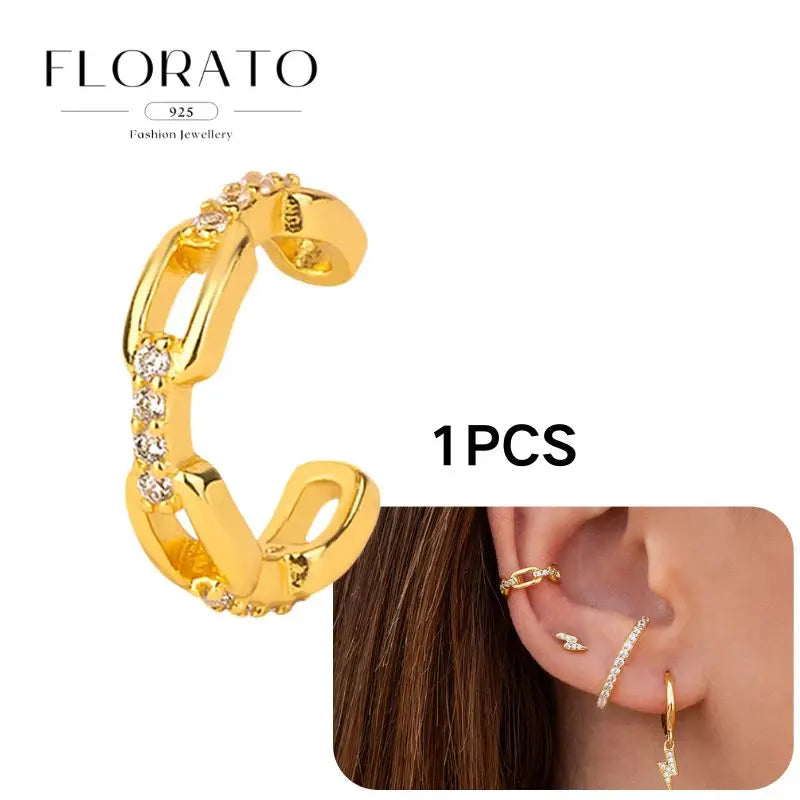 Chapado en oro de 24 quilates/925 plata cristal circón sin oreja Piercing Clips para las orejas minimalista CZ Clips para las orejas joyería de moda Popular para mujeres - CR mark