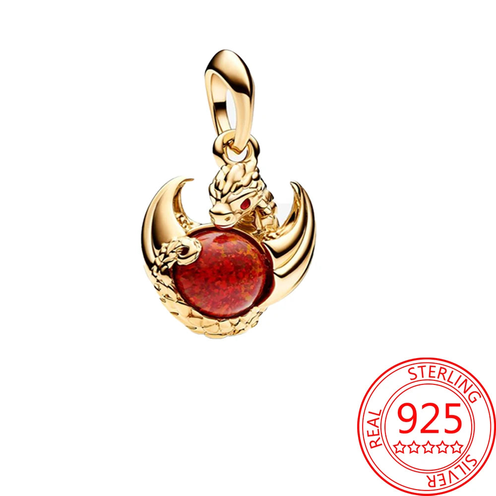 Tema del juego Plata de Ley 925 dragón volador, huevo, trono, luz nocturna, corazón, hielo, fuego, cabeza de lobo y flor mágica, dije de monstruo - CR mark