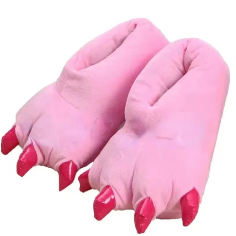 Soft and warm indoor slippers for men and women, paw print shoes, funny animal, Christmas monster, dinosaur claw, random plush lining for home, winter