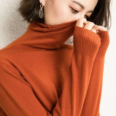Women's Autumn Winter Warm Turtleneck Sweater Bottoming Shirts Korean Fashion Long Sleeve Slim Fit Casual Knitwear