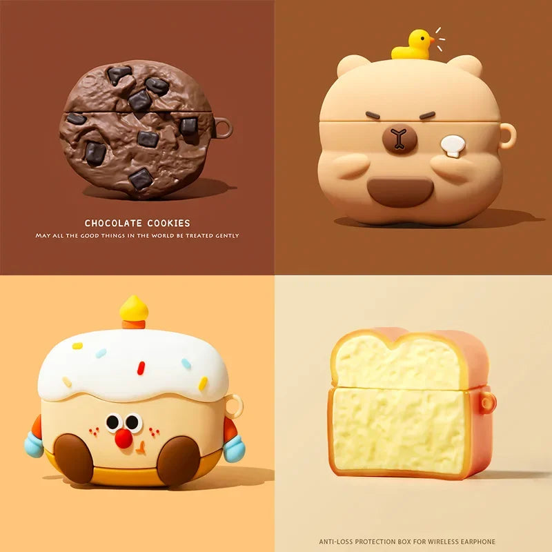 Funda de pan de galletas de Chocolate 3D para AirPods 1, 2, 3, 4 Pro, bonita funda de auriculares de dibujos animados para AirPods Pro 2, funda suave de silicona