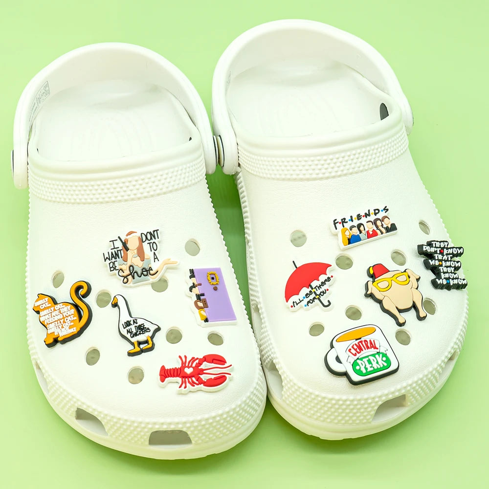 1-28 Pcs PVC Friends Shoe Charms for Women and Men Rachel Monica, Classic American Movie Clog Buckles for Sandals, Shoe Decoration Pins