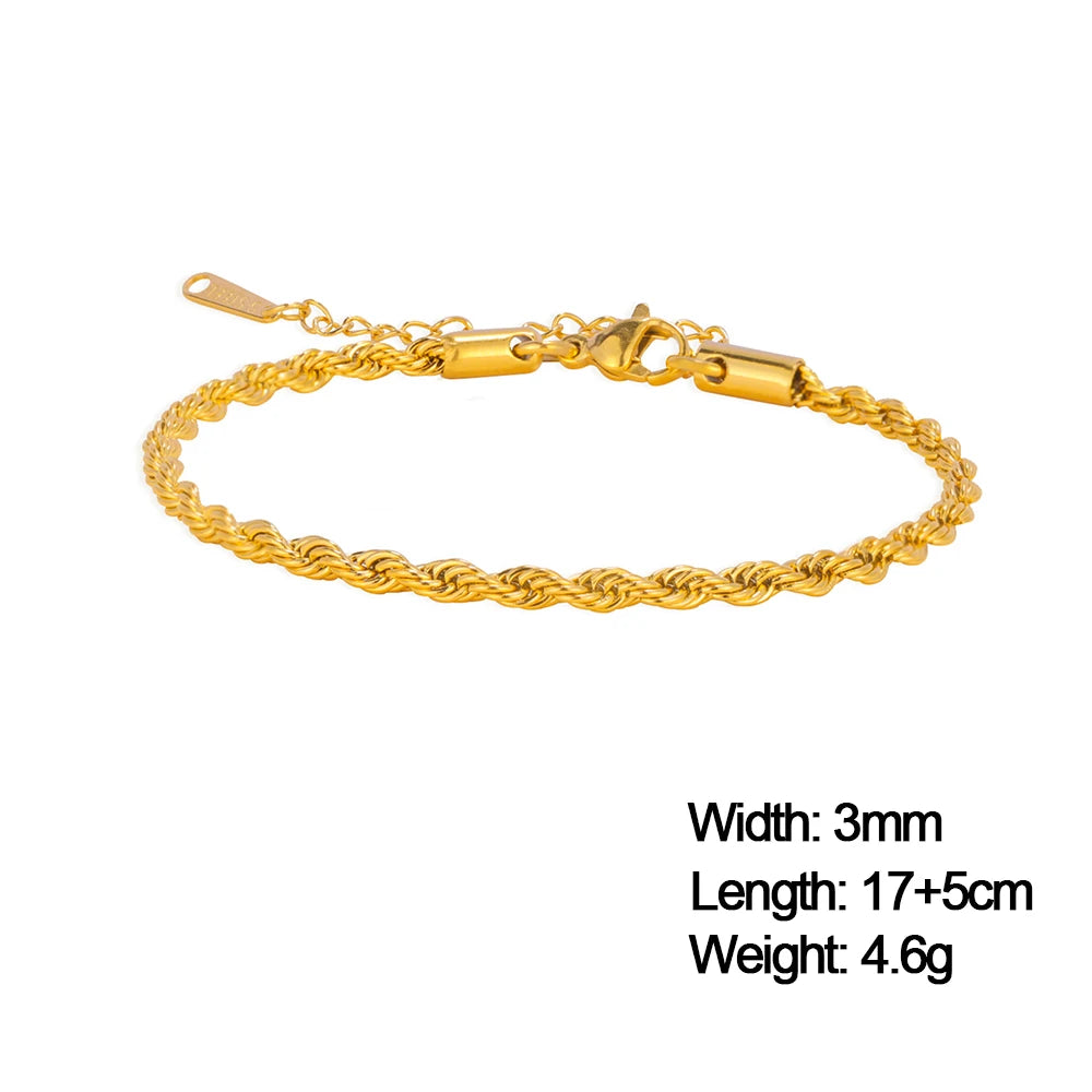 Skyrim-pulsera de acero inoxidable de Color dorado para mujer, pulseras de cadena cubana Twist Figaro, joyería minimalista de moda, regalos al por mayor - CR mark
