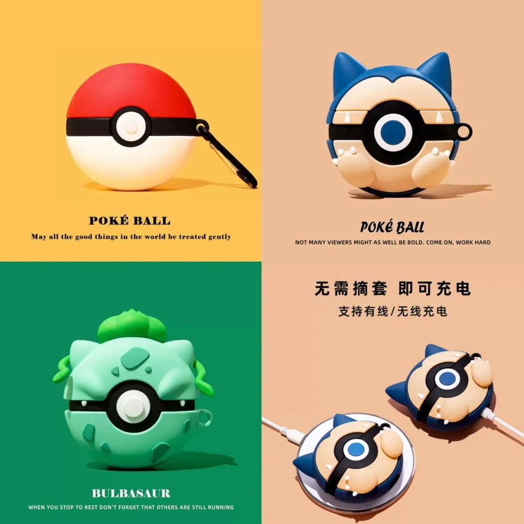 Para Airpods 1 2 3 4 Pro Pro 2 Pro 3 funda bonita de dibujos animados Pokeball funda de silicona para auriculares accesorios cubierta