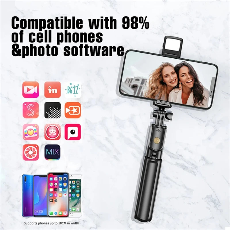 Wireless Tripod with Selfie Stick, Extendable Tripod with Lightweight Bluetooth Remote Control for iPhone, Mobile Phone, TikTok Live Streaming