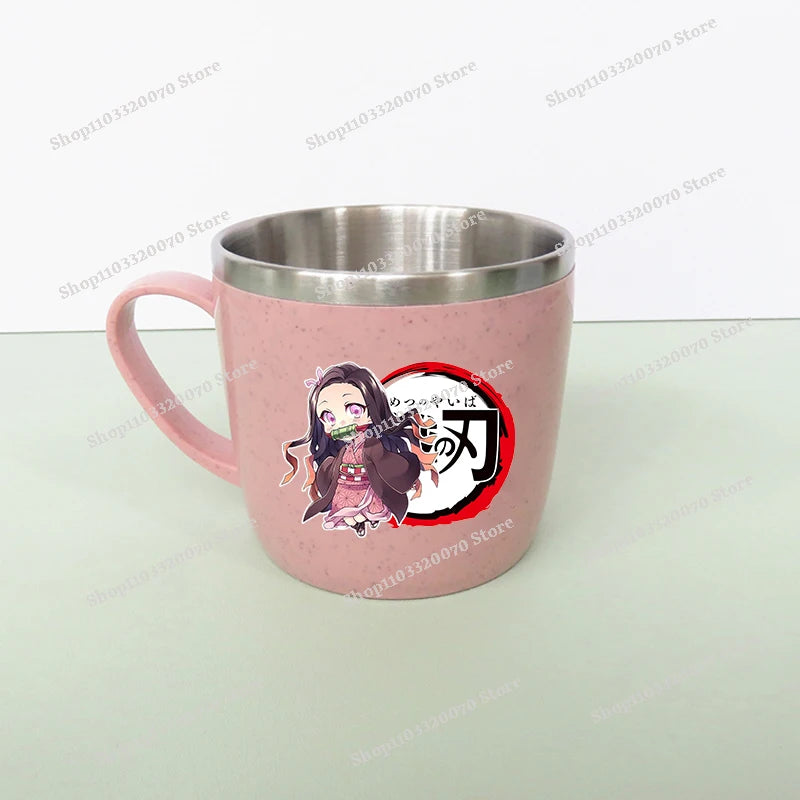 Taza de agua antiescaldado de doble capa Demon Slayer Kimetsu No Yaiba, taza de leche de acero inoxidable 304 de Anime, regalo de cristal de agua anticaída - CR mark