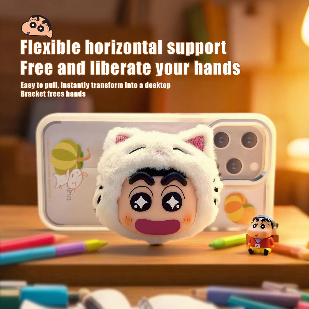Crayon Shinchan Soporte para teléfono con muñeco de peluche lindo 360 °   Soporte para teléfono de oficina portátil giratorio, escalable y plegable