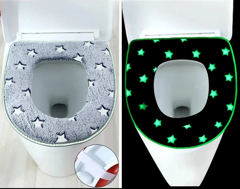 Cojín luminoso para asiento de inodoro, alfombrilla suave y cálida, cubierta Universal lavable con cremallera extraíble, funda para asiento de inodoro para baño