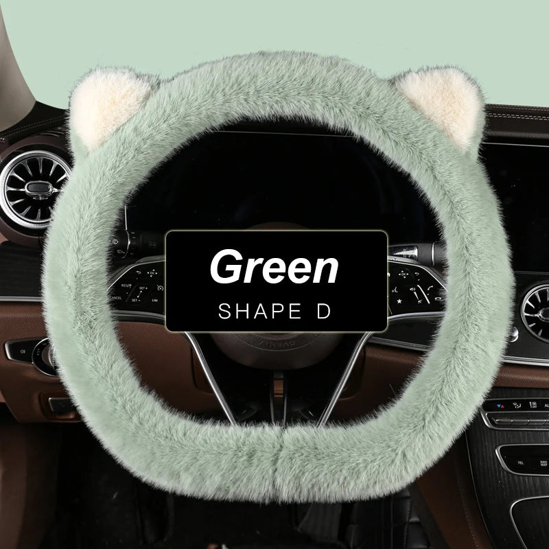 Car Steering Wheel Protector, Universal, Non-Slip, Plush Cat Ears, Warm Steering Wheel Cover, 38cm, Cute Pink Shape OD
