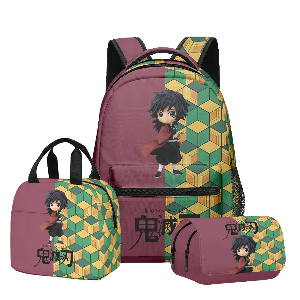 Conjunto de mochila Demon Slayer de Anime, bolsa de almuerzo, estuche para lápices, suministros escolares de gran capacidad, estudiantes de primaria, Tanjirou Nezuko - CR mark